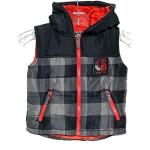 LRG Puffer Vest Sleeveless Jacket Full Zipper Hood Black Gray Plaid Boy Baby 24M